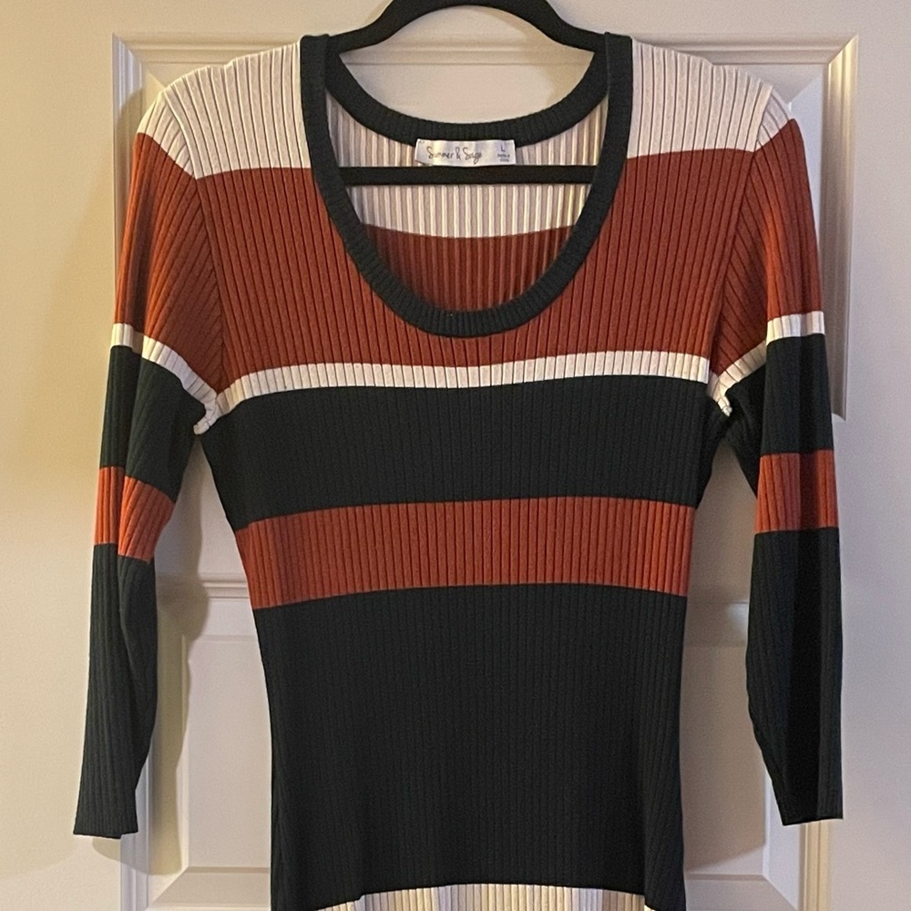 Striped Rib Knit Dress - Picture 2 of 5